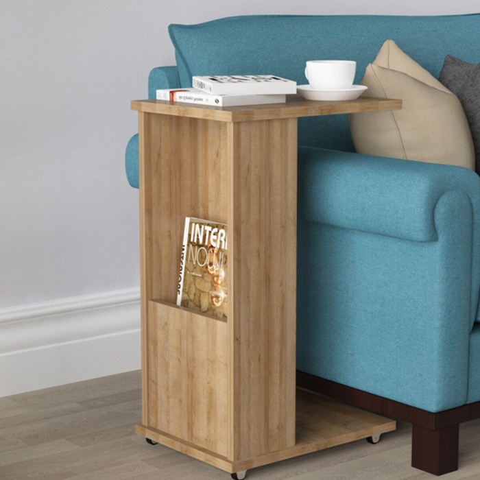 Ard-319 Raflı C Yan Sehpa Koltuk Yanı Tekerlekli Sehpa - Meşe