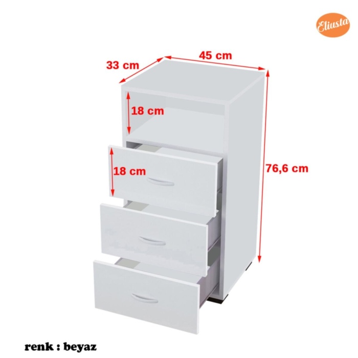 Çok Amaçlı Dolap 3 Çekmeceli Takı Dolabı Tek Gözlü Ayaklı Dar Şifonyer Komodin