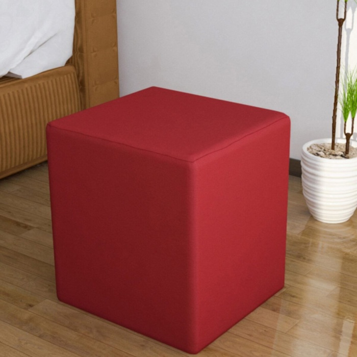 Kadifemsi Kumaşlı Tabure Kare Puf Ahşap Iskeletli Küp