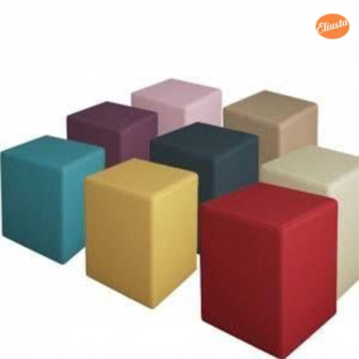 Kadifemsi Kumaşlı Tabure Kare Puf Ahşap Iskeletli Küp