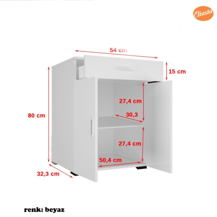 Banyo Dolabı Çekmeceli Ve 2 Kapaklı Çok Amaçlı Dolap Mutfak Dolabı Ofis Dolabı