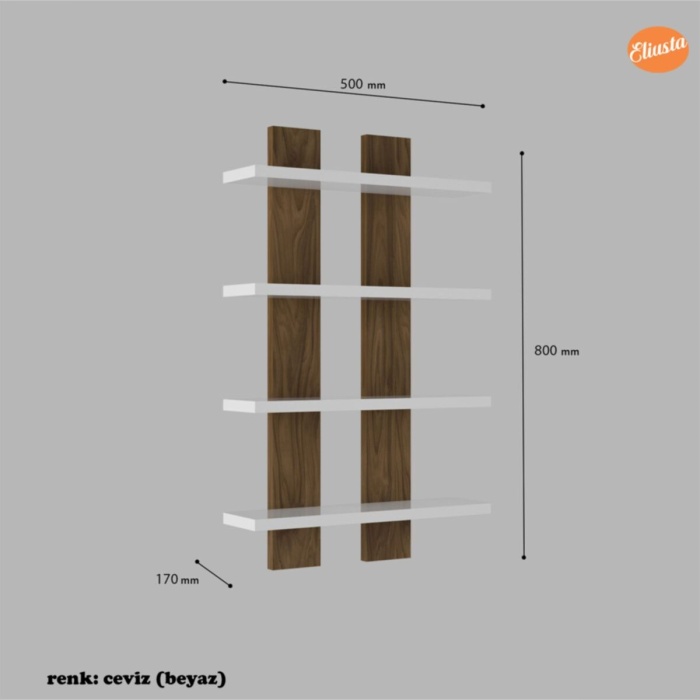Duvar Rafı Dört Raflı Duvar Ünitesi Dörtlü Kitaplık Geniş
