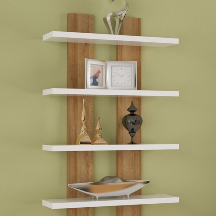 Dört Raflı Duvar Ünitesi Dörtlü Duvar Rafı Kitaplık