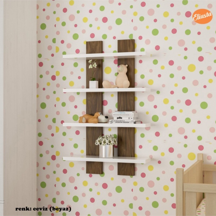 Dört Raflı Duvar Ünitesi Dörtlü Duvar Rafı Kitaplık