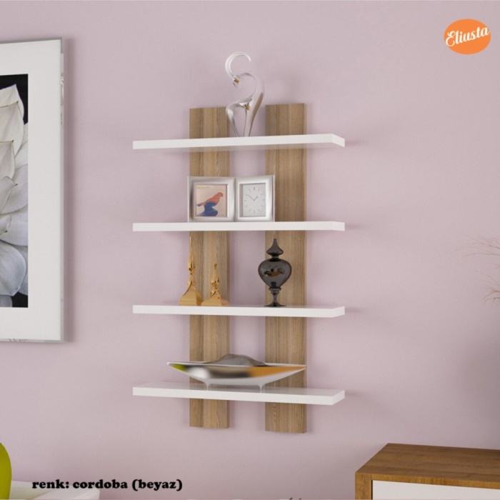 Dört Raflı Duvar Ünitesi Dörtlü Duvar Rafı Kitaplık