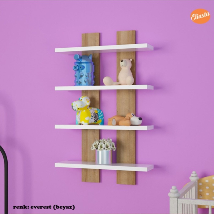 Ofis Kitaplığı Dört Raflı Duvar Ünitesi Dörtlü Duvar Rafı Kitaplık