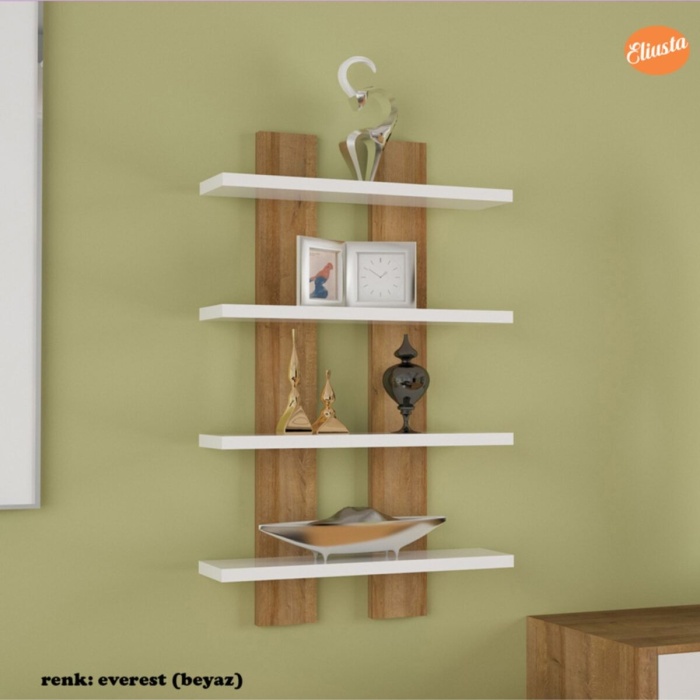 Ofis Kitaplığı Dört Raflı Duvar Ünitesi Dörtlü Duvar Rafı Kitaplık