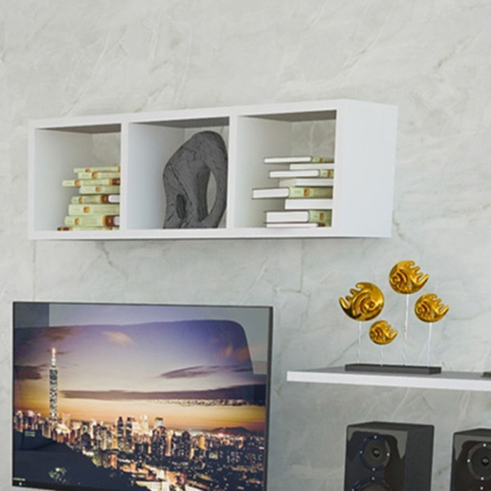 Kitaplık Duvar Rafı Tv Ünitesi Rafı Asmalı