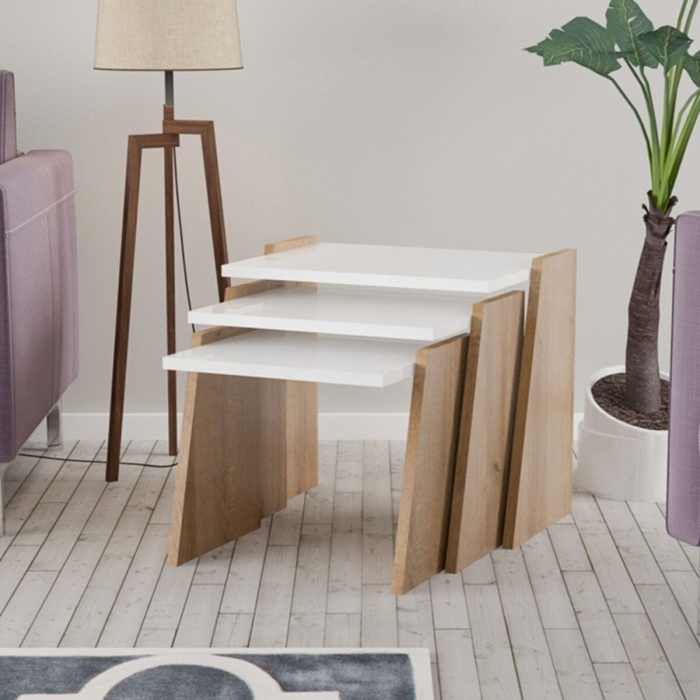 Yan Sehpa 3 Lü Zigon Sehpa Dikdörtgen