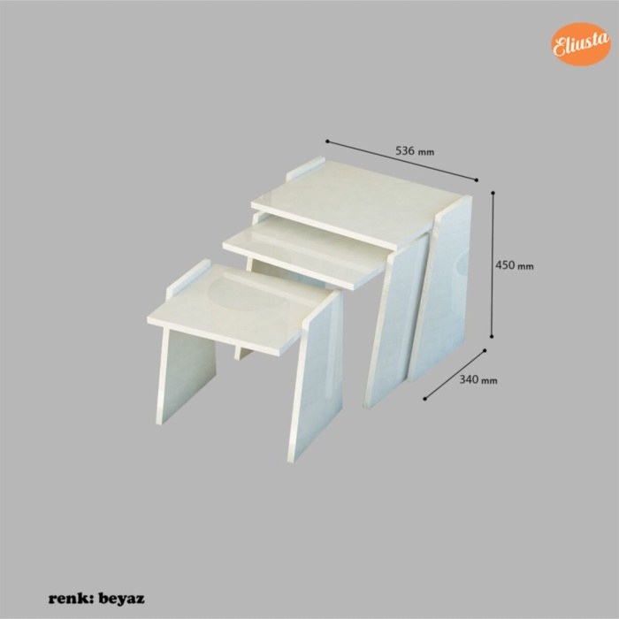 Yan Sehpa 3 Lü Zigon Sehpa Dikdörtgen