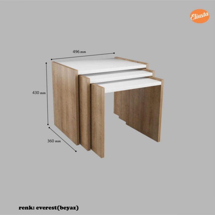 3 Lü Zigon Sehpa Dikdörtgen Yan Sehpa