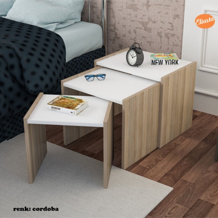 3 Lü Zigon Sehpa Dikdörtgen Yan Sehpa