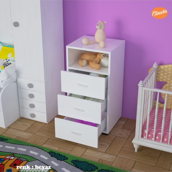 3 Çekmeceli Tek Gözlü Ayaklı Dar Şifonyer