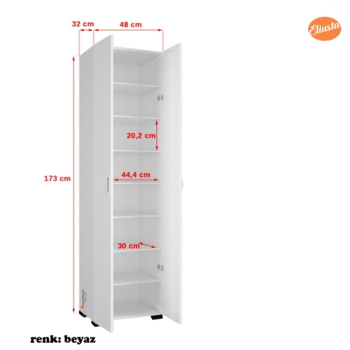 Çok Amaçlı Dolap Mutfak Dolabı Banyo Dolabı Çocuk Odası Dolabı 8 Raflı Dolap Kapaklı