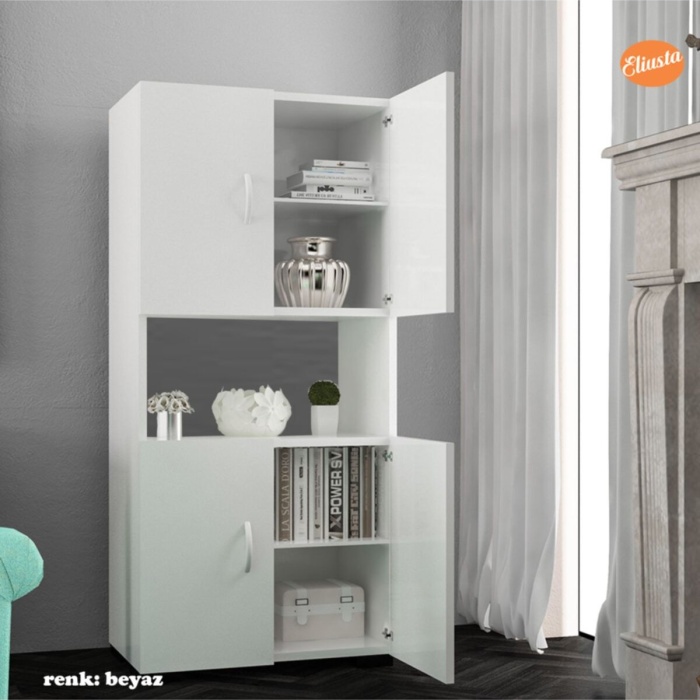 Mikrodalga Dolabı 4 Kapaklı Tek Gözlü Ofis Dolabı Çok Amaçlı Mutfak Dolap