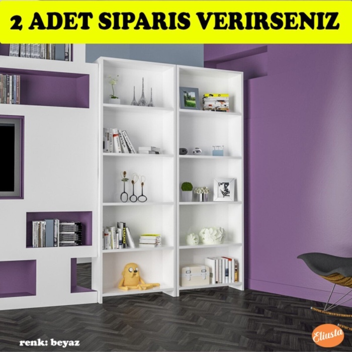 Beş Raflı Arkalıklı Kitaplık Yeni