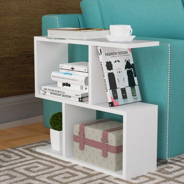 Raflı Yan Sehpa Koltuk Yanı Kitaplıklı Raflı Sehpa