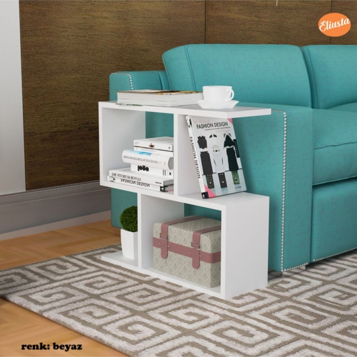 Raflı Yan Sehpa Koltuk Yanı Kitaplıklı Raflı Sehpa