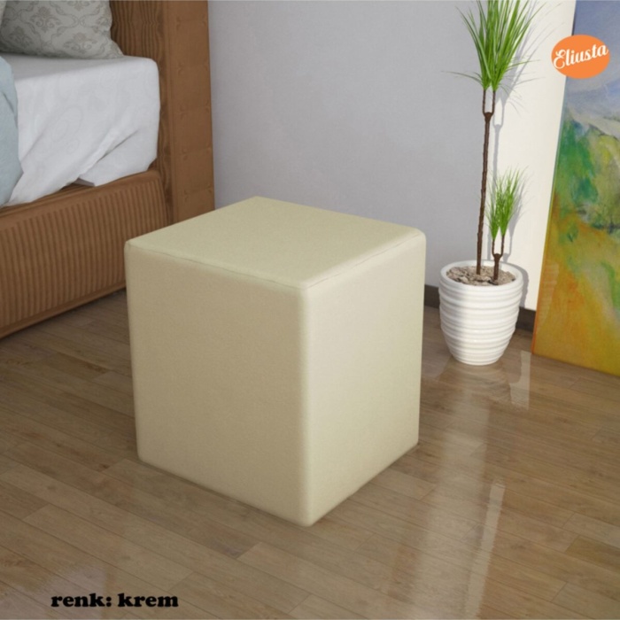 Kare Puf Ahşap Iskeletli Kadifemsi Kumaşlı Tabure