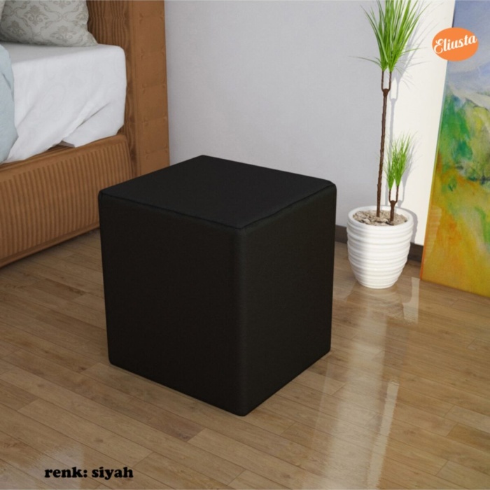 Kare Puf Ahşap Iskeletli Kadifemsi Kumaşlı Tabure