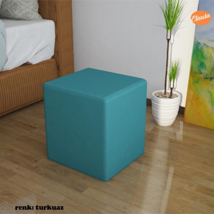 Kare Puf Ahşap Iskeletli Kadifemsi Kumaşlı Tabure