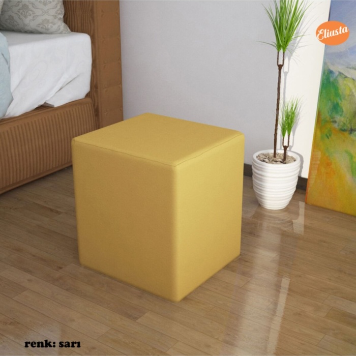 Kare Puf Ahşap Iskeletli Kadifemsi Kumaşlı Tabure