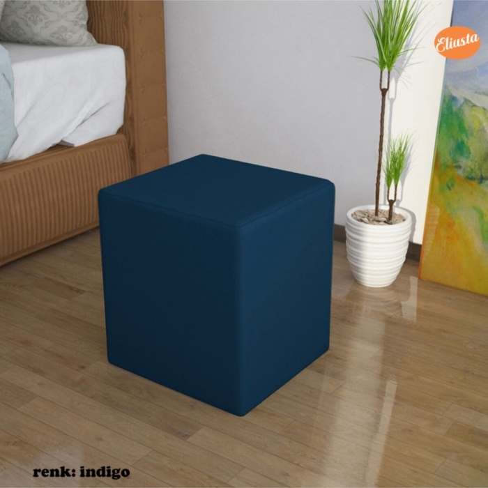 Kare Puf Ahşap Iskeletli Kadifemsi Kumaşlı Tabure