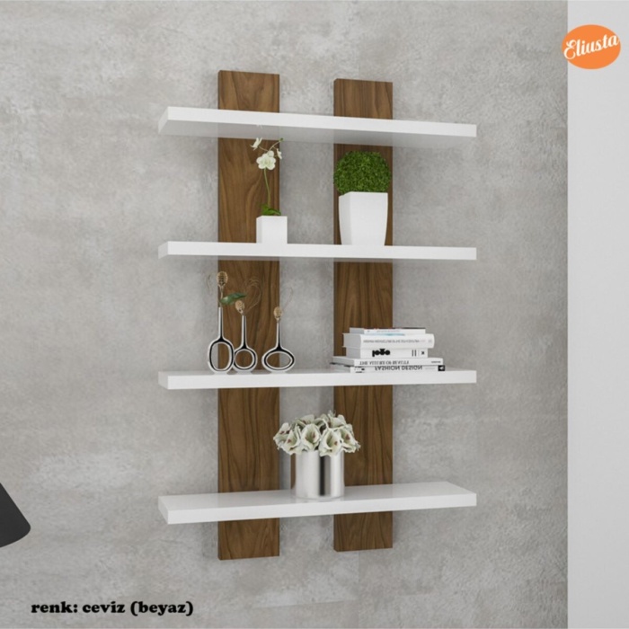 Dört Raflı Duvar Ünitesi Dörtlü Duvar Rafı Kitaplık