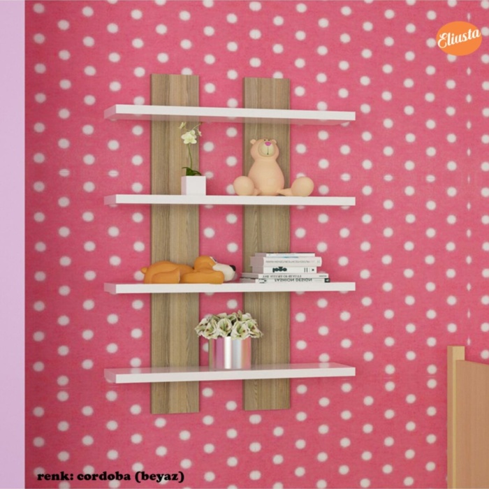 Dört Raflı Duvar Ünitesi Dörtlü Duvar Rafı Kitaplık