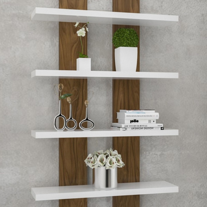 Dört Raflı Duvar Ünitesi Dörtlü Duvar Rafı Kitaplık