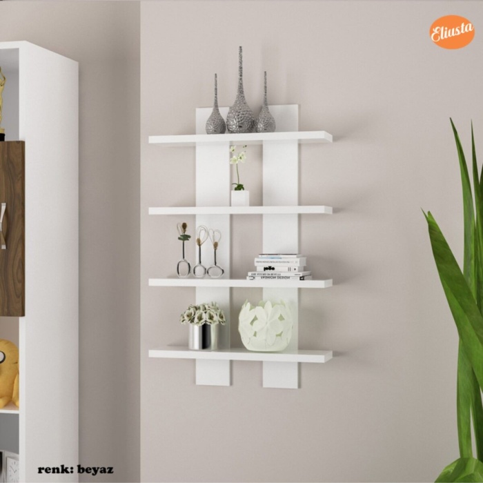 Dört Raflı Duvar Ünitesi Dörtlü Duvar Rafı Kitaplık