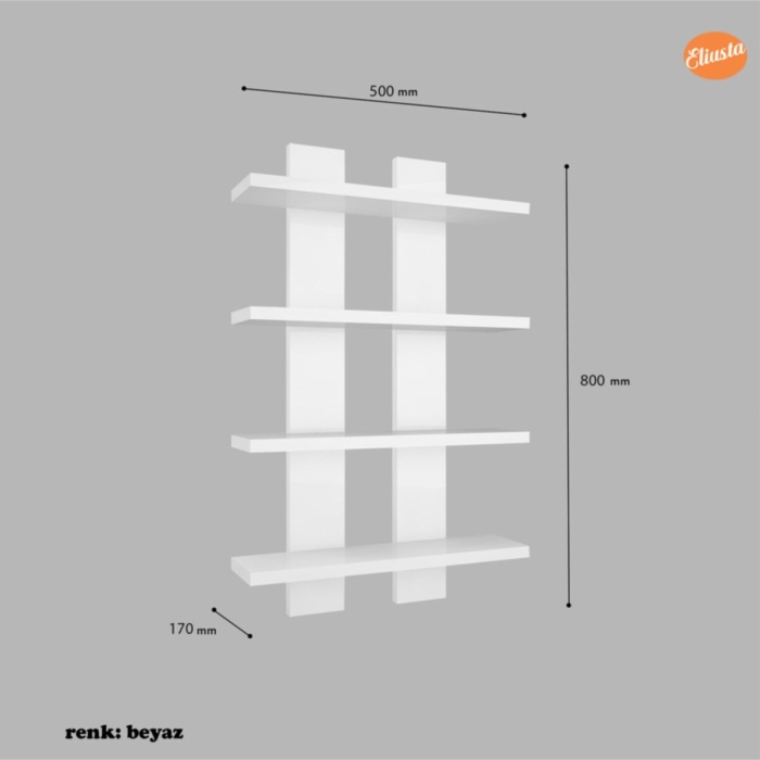 Dört Raflı Duvar Ünitesi Dörtlü Duvar Rafı Kitaplık
