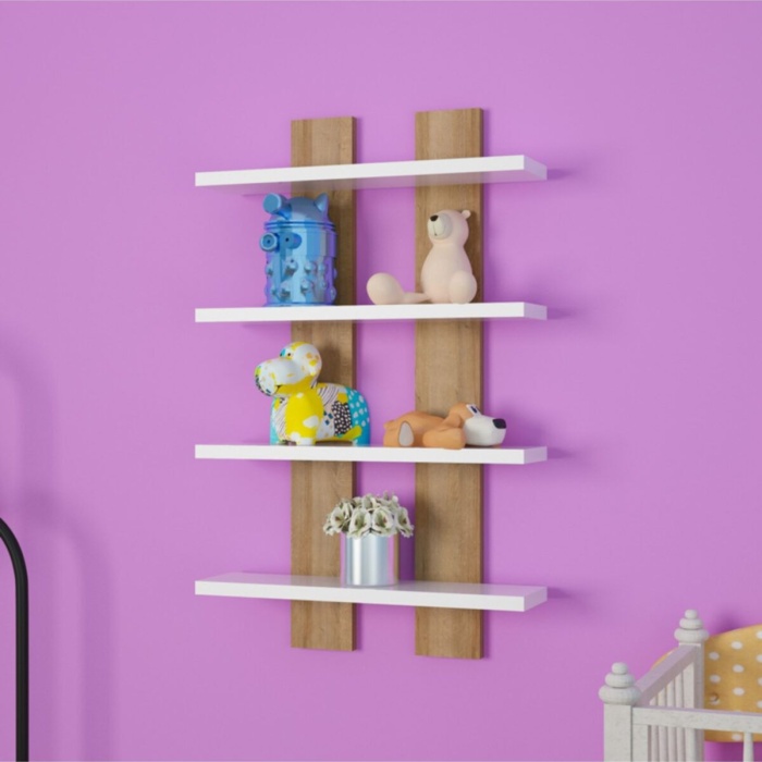 Kahverengi Dört Raflı Duvar Ünitesi Rafı