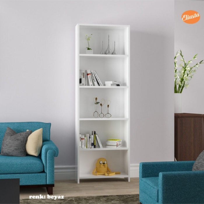 Beş Raflı Arkalıklı Kitaplık Raf