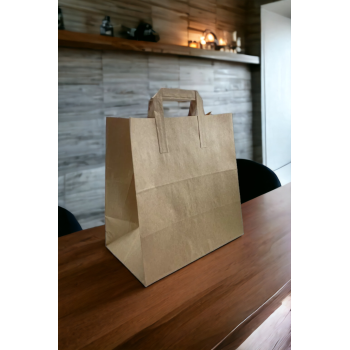 Düz Saplı Kraft Kağıt Çanta, 26x28x16cm Boyutlarında, 25 Adet