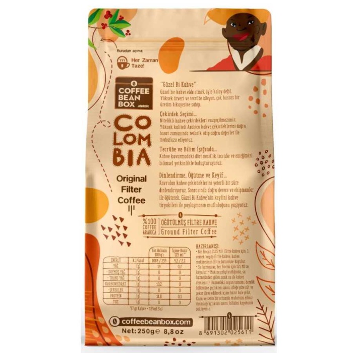 Filtre Kahve Colombia Öğütülmüş Kahve 250 Gr 6 Paket