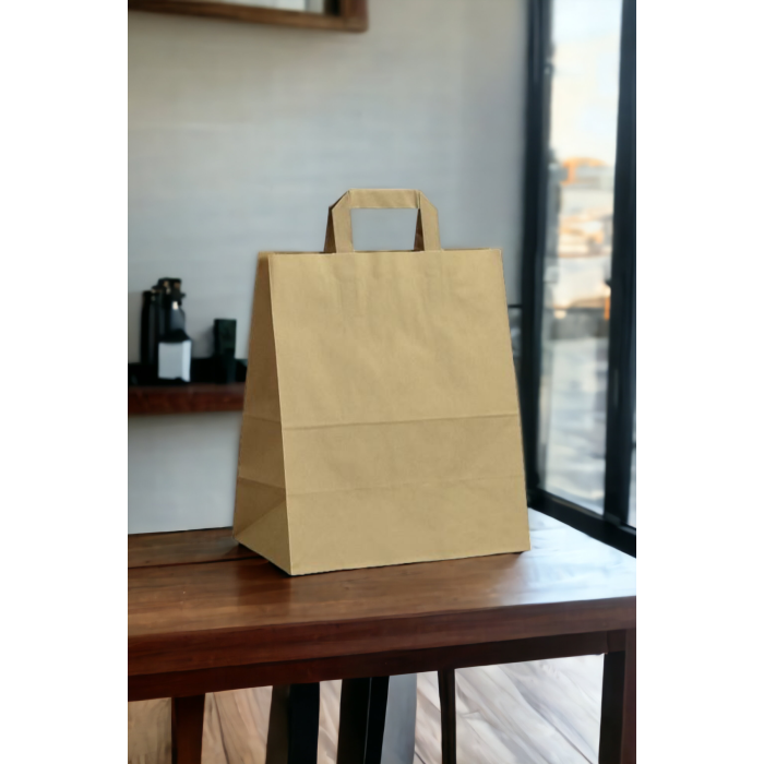 Düz İçten Saplı Kraft Kağıt Çanta, 25x30x14cm Boyutlarında, 250 Adet