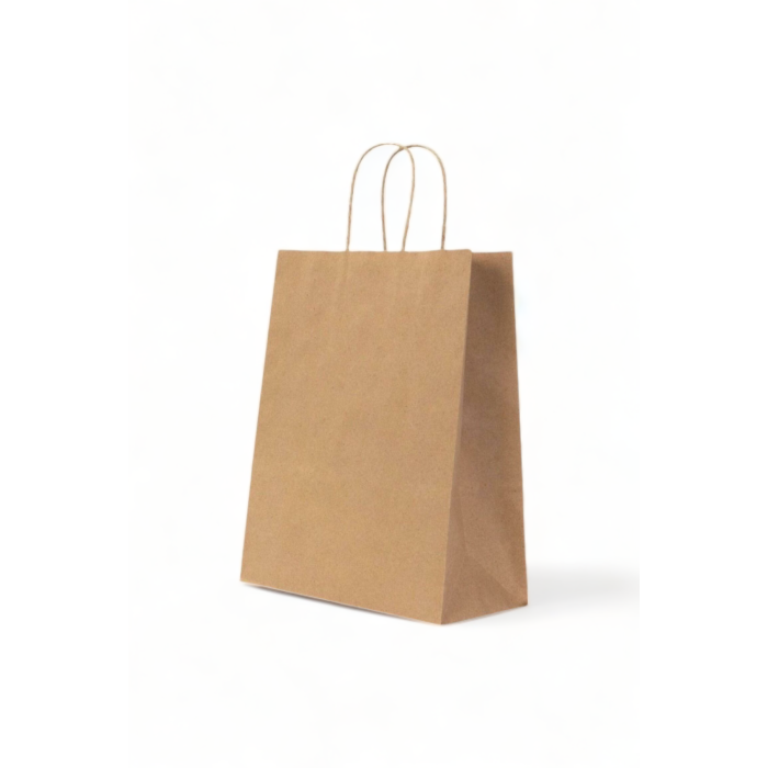 Burgu Büküm Saplı Kraft Kağıt Çanta, 25x31x12cm Boyutlarında, 25 Adet