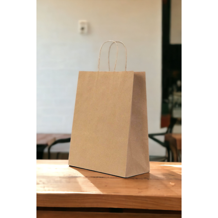 Burgu Büküm Saplı Kraft Kağıt Çanta, 25x31x12cm Boyutlarında, 50 Adet