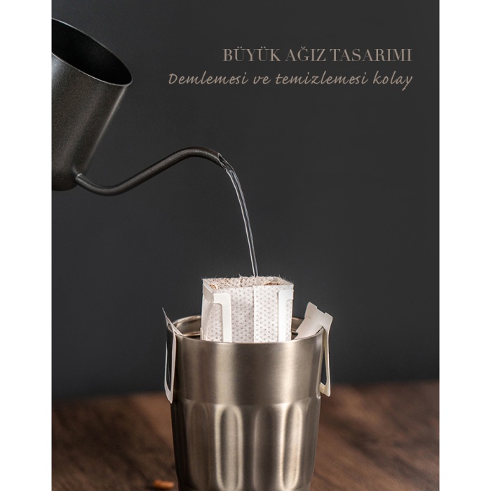 Tyeso Coffe Mug Vakumlu Paslanmaz Çelik Taşıma Kulplu 500 ML Gri
