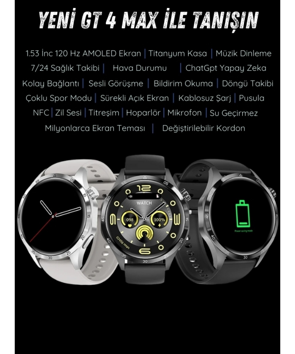 Watch GT4 Siyah Klasik Erkek 46mm Akıllı Saat Bluetooth Sesli Görüşmeli İPhone Huawei Uyumlu 8-9-10
