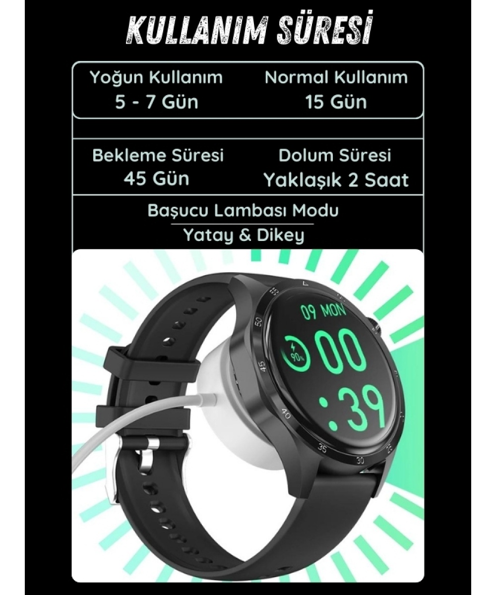 Watch GT4 Siyah Klasik Erkek 46mm Akıllı Saat Bluetooth Sesli Görüşmeli İPhone Huawei Uyumlu 8-9-10