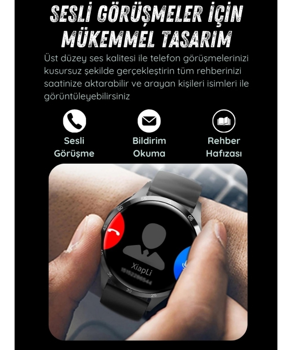 Watch GT4 Siyah Klasik Erkek 46mm Akıllı Saat Bluetooth Sesli Görüşmeli İPhone Huawei Uyumlu 8-9-10