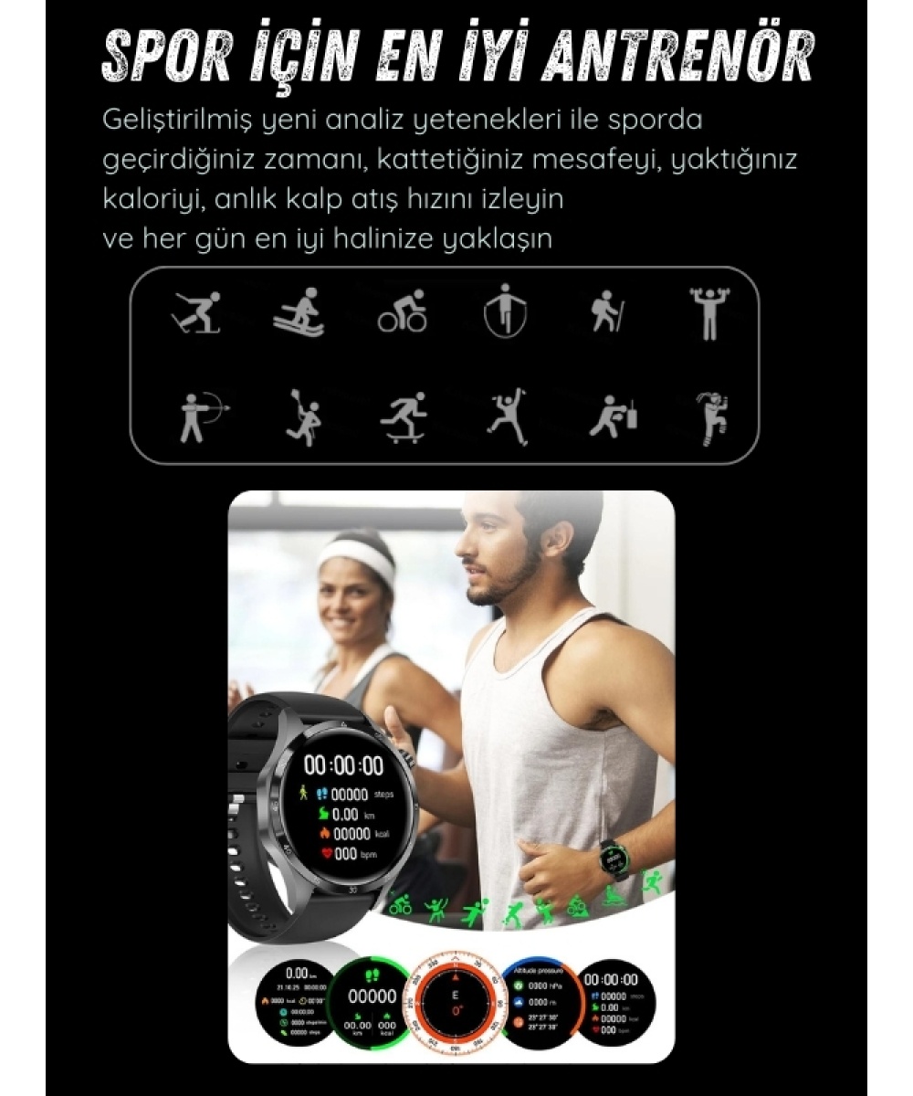 Watch GT4 Siyah Klasik Erkek 46mm Akıllı Saat Bluetooth Sesli Görüşmeli İPhone Huawei Uyumlu 8-9-10