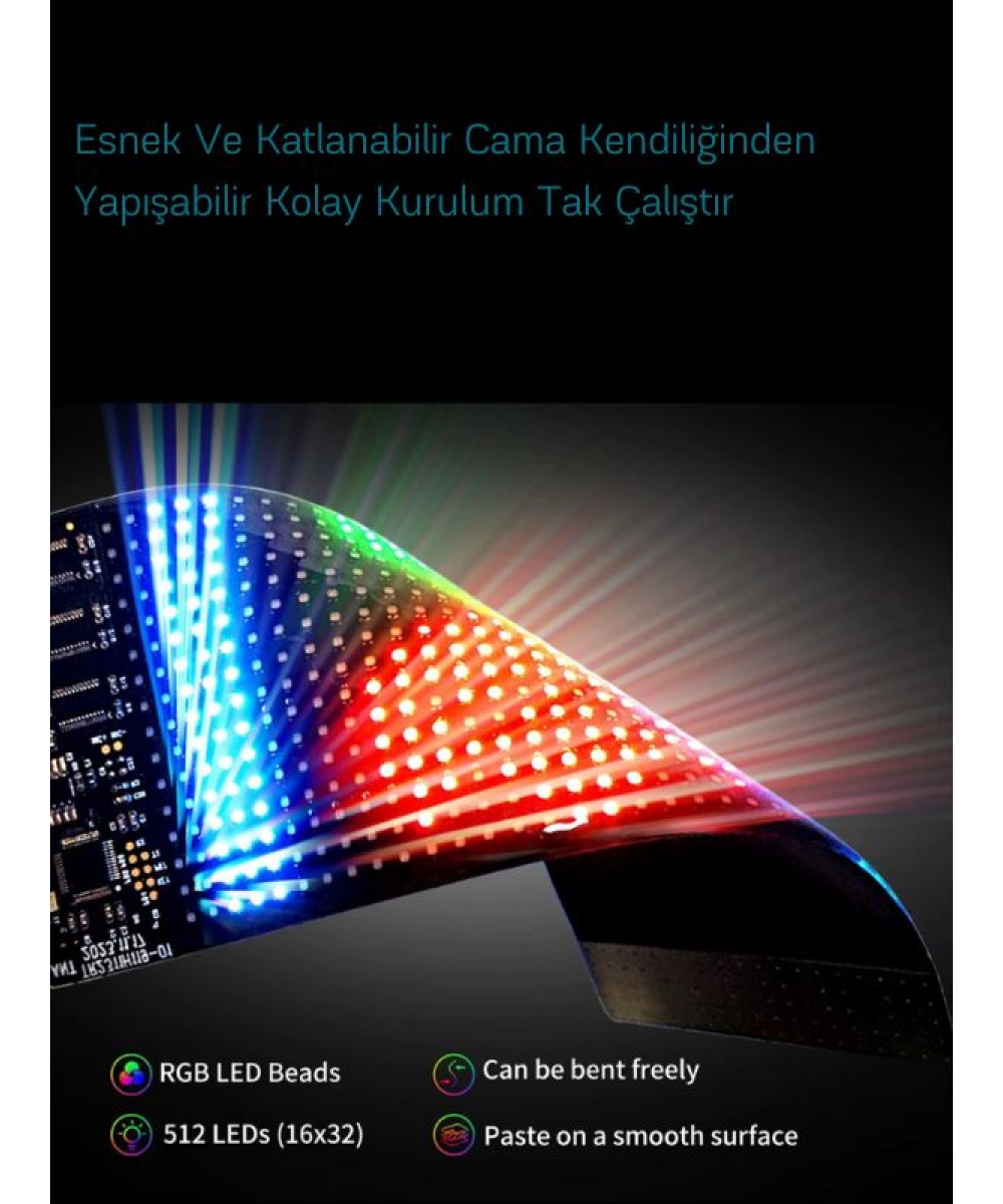 10x35cm Matrix Esnek LED Ekran Şeytan Gözler-Yazı Bluetooth Telefon Kontrollü Araba-Dükkan-Kamyon