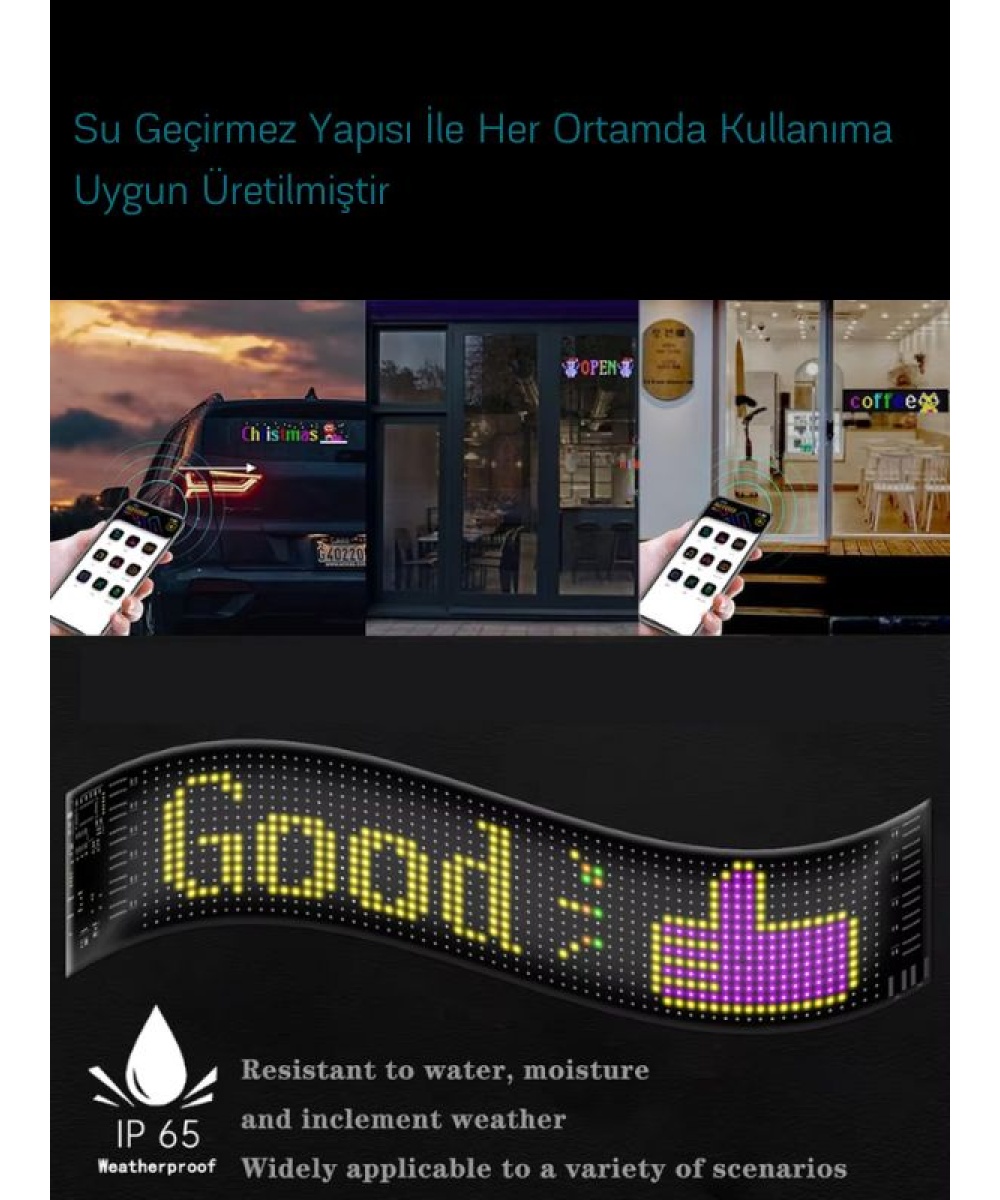 10x35cm Matrix Esnek LED Ekran Şeytan Gözler-Yazı Bluetooth Telefon Kontrollü Araba-Dükkan-Kamyon