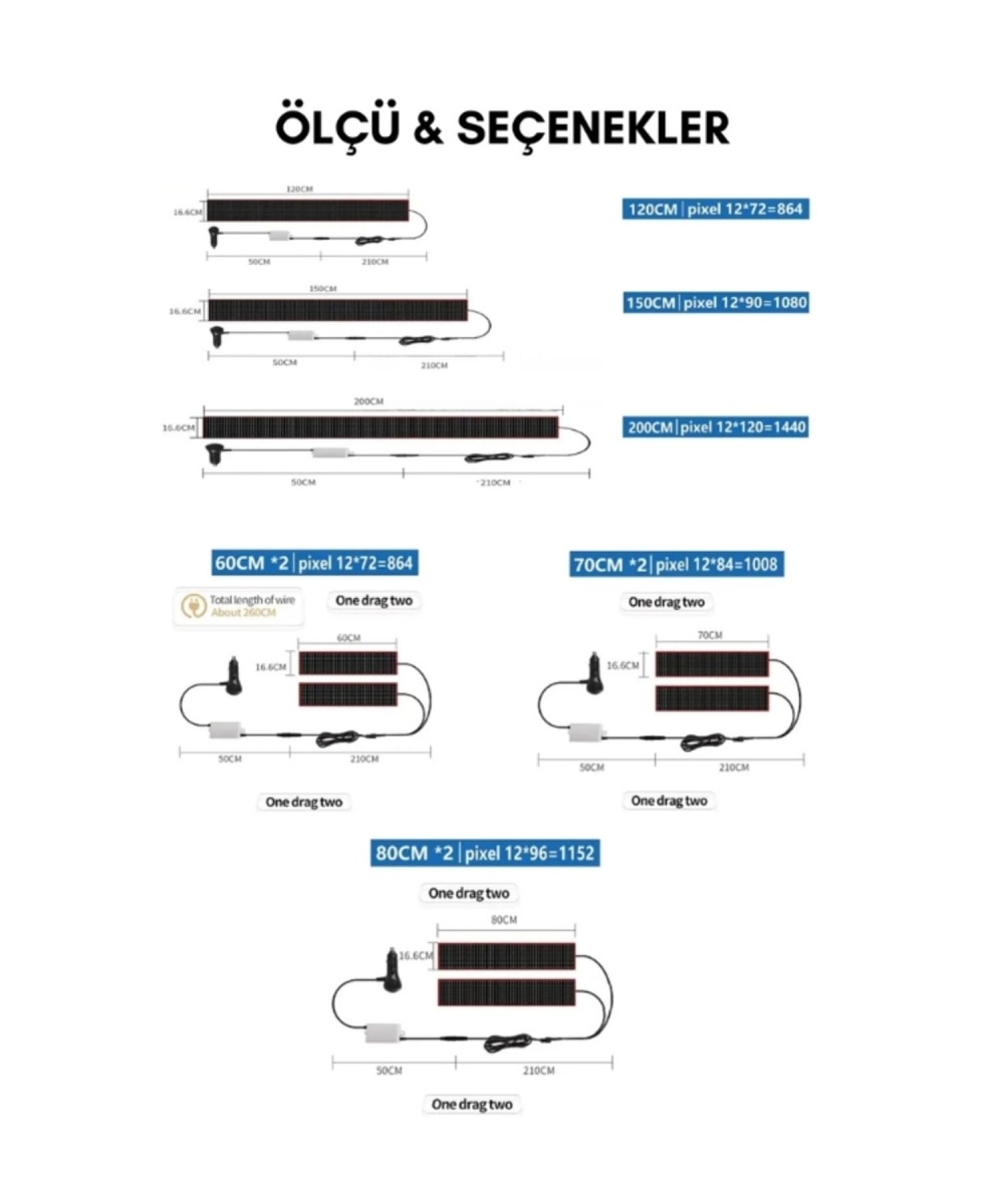 200 Cm Şeytan Led Gözler Animasyonlu Araba,kamyon,otobüs Kumandalı Esnek Ön Arka Cam Rgb Led Ekran