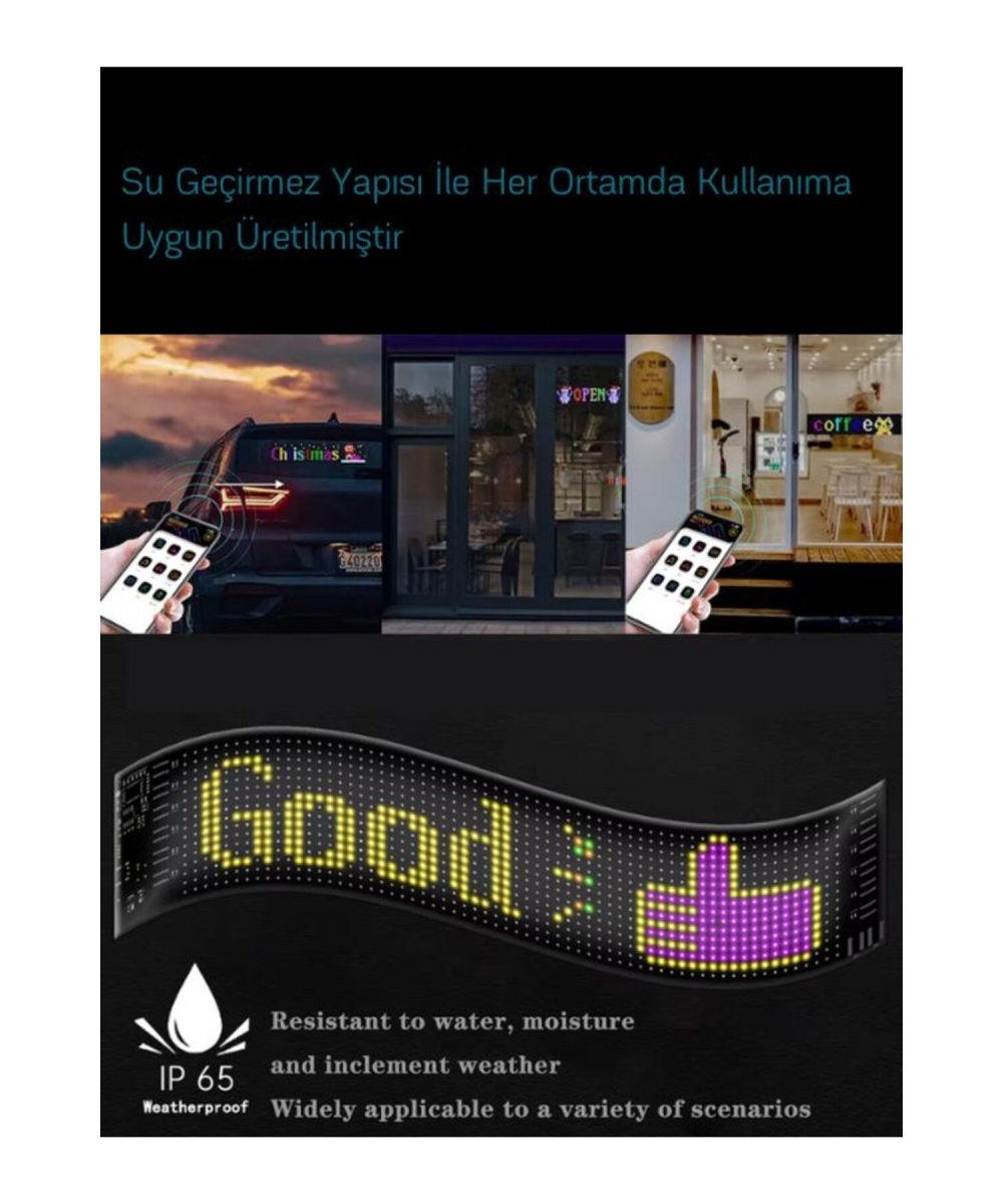 12x59.5cm Matrix Esnek LED Ekran Şeytan Gözler-Yazı-Gif  Telefon Kontrollü Bluetooth Tabela Araba Kamyon Dükkan