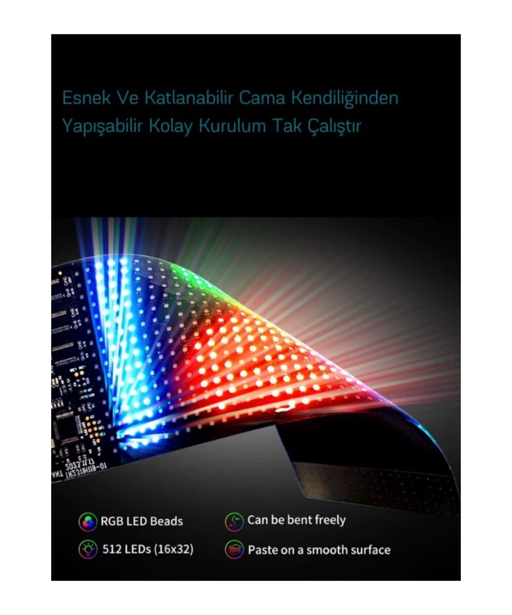 12x59.5cm Matrix Esnek LED Ekran Şeytan Gözler-Yazı-Gif  Telefon Kontrollü Bluetooth Tabela Araba Kamyon Dükkan