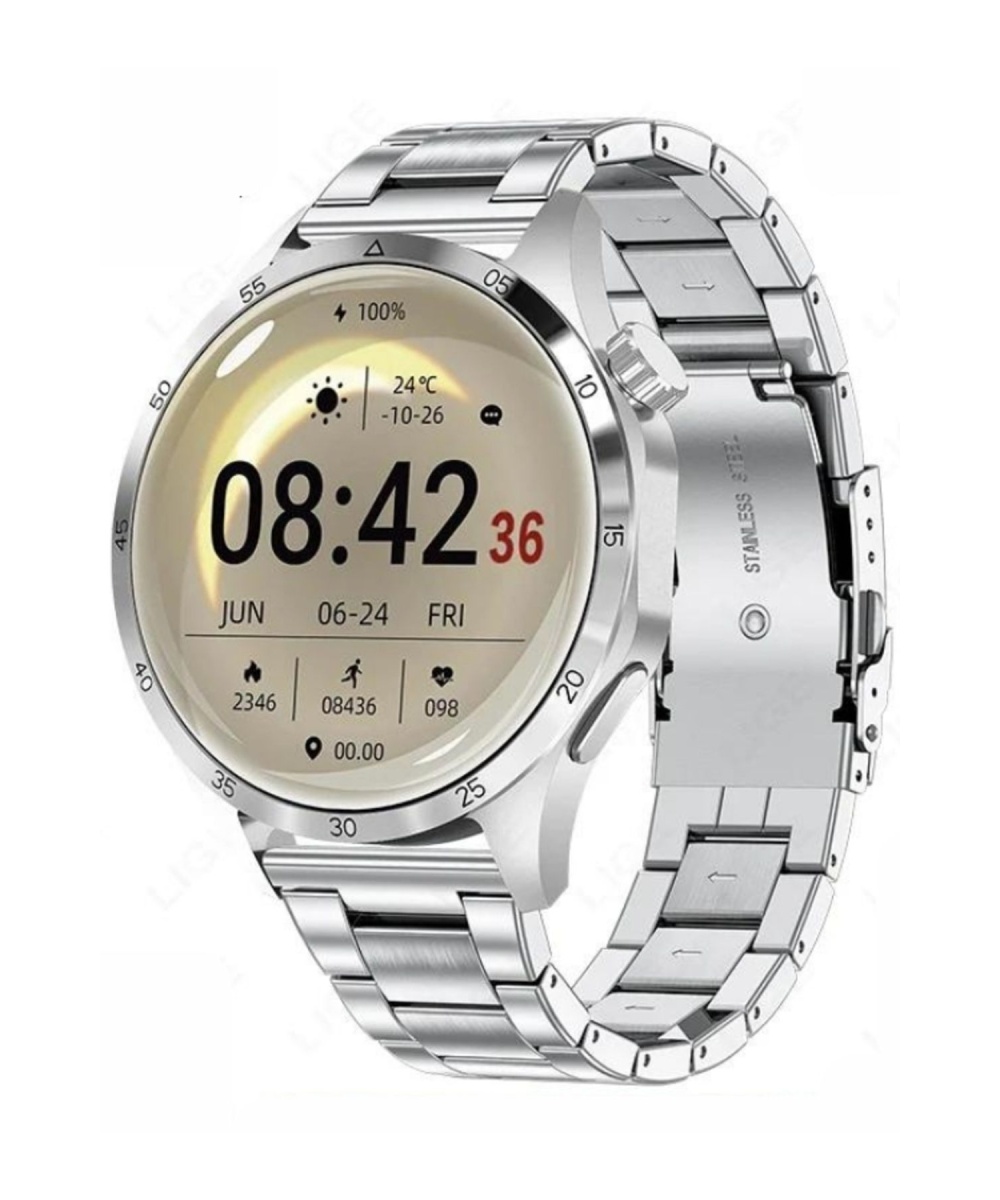 Watch GT4 Gümüş Klasik Erkek 46mm Akıllı Saat Bluetooth Sesli Görüşmeli iPhone Huawei Uyumlu 8-9-10